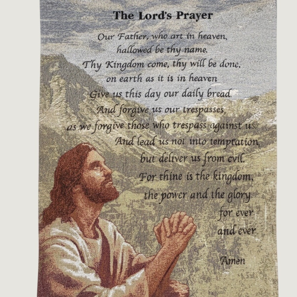 Vintage The Lords Prayer Woven Tapestry Throw Blanket Jesus Religious 47x62